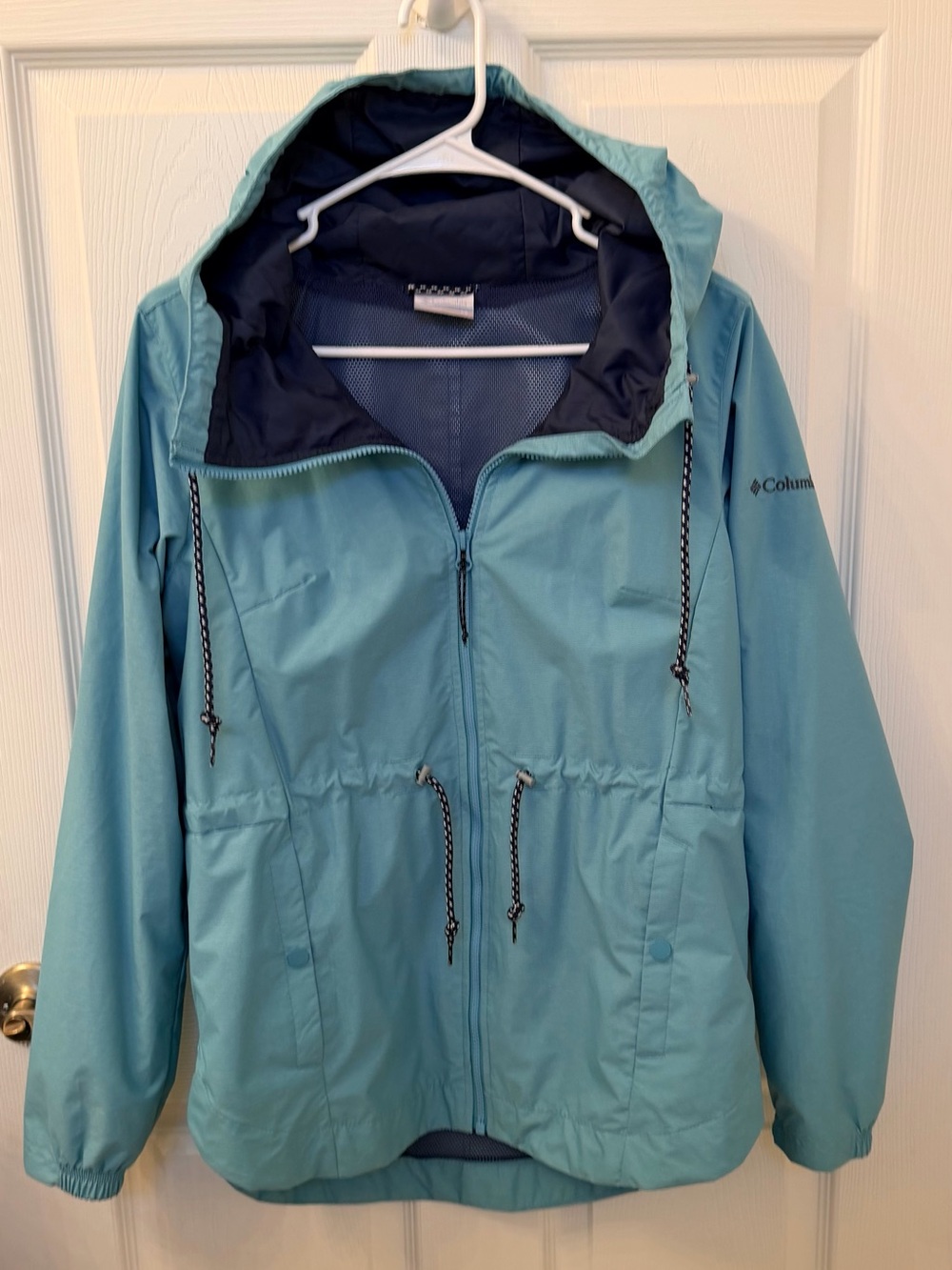 Columbia Lillian Ridge Shell Light Blue Hooded Mesh Lined Rain Jacket XS